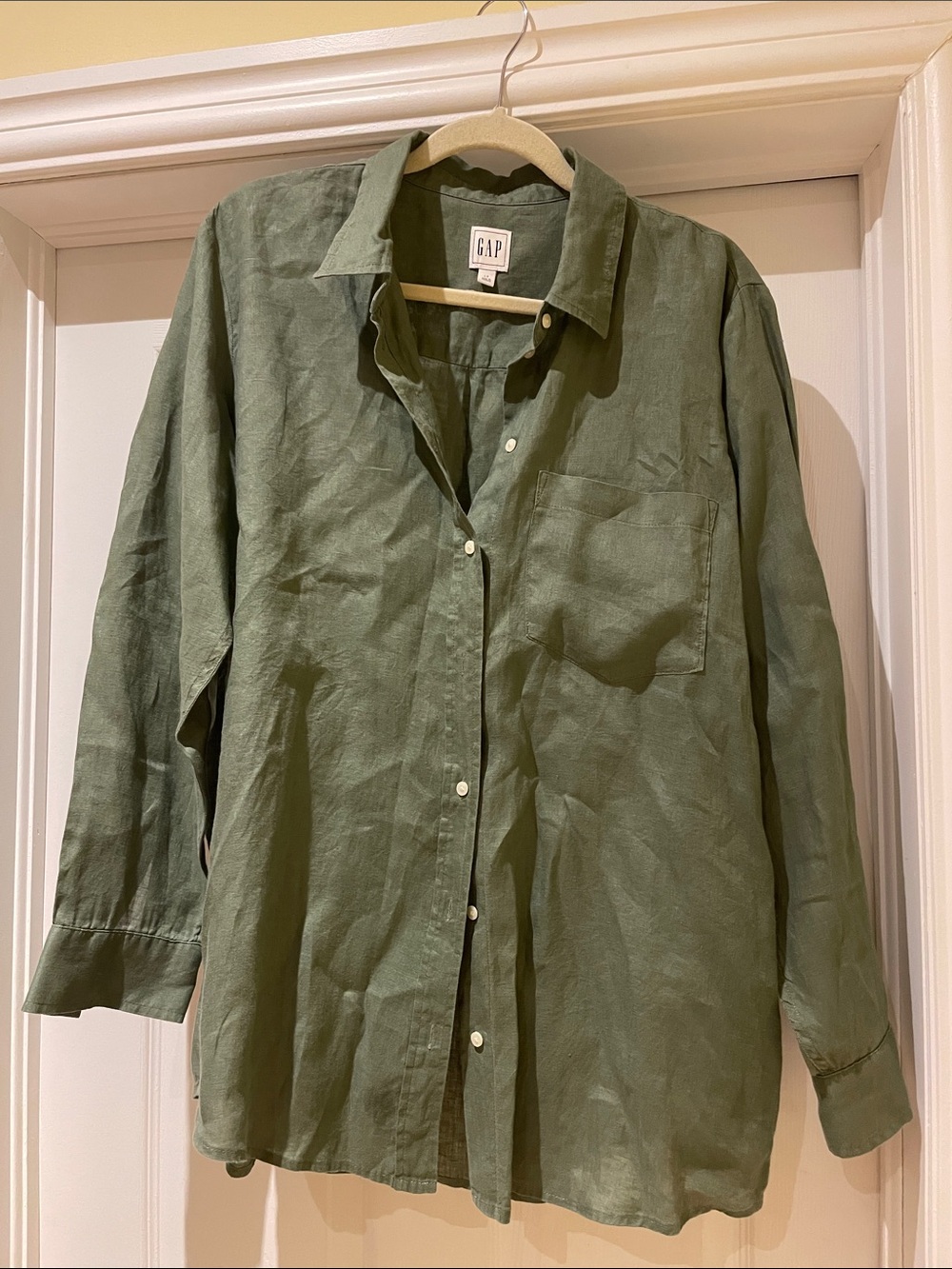 GAP Summer Must Have Effortlessly Chic Linen Men's Olive Shirt Size L